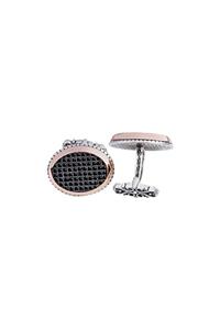 Silverplus Erkek Gümüş Siyah Zirkon Taşlı Oval Kol Düğmesi Kg2591