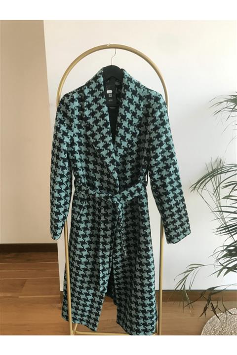 FEMİAS Ekoseli Palto Siyah Yeşil