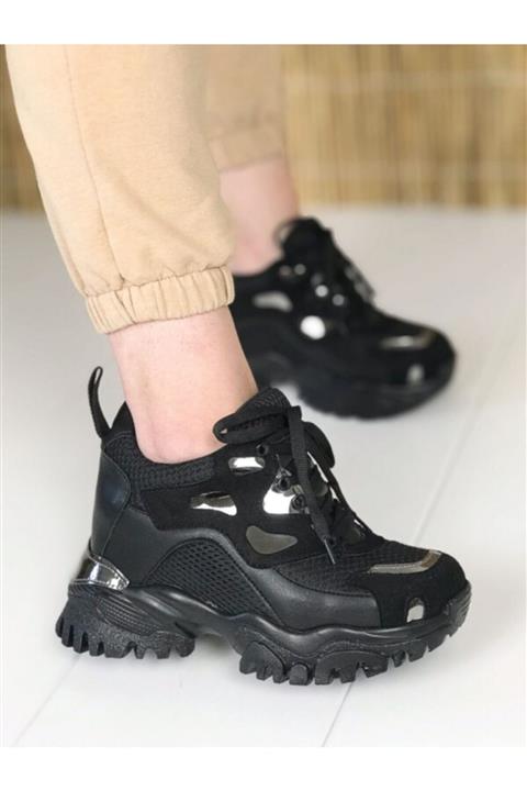 PAPUCSAN Siyah Platin Gizli Topuk Kadın Spor Ayakkabı