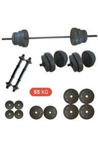 Tedarikcenter 55 Kg Vidalı Dambıl Halter Düz Bar Set Fitness Dumbell Ağırlık Seti Vücut Geliştirme Aleti