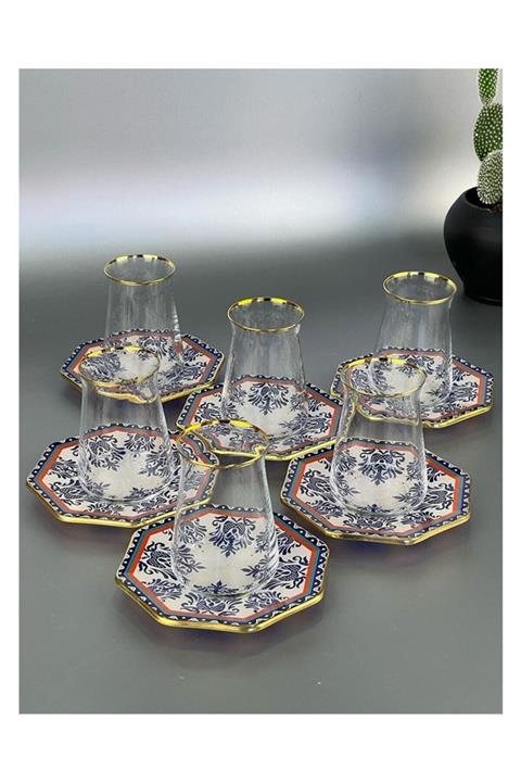 Glore Sekizgen Etnik Çay Seti 6'lı