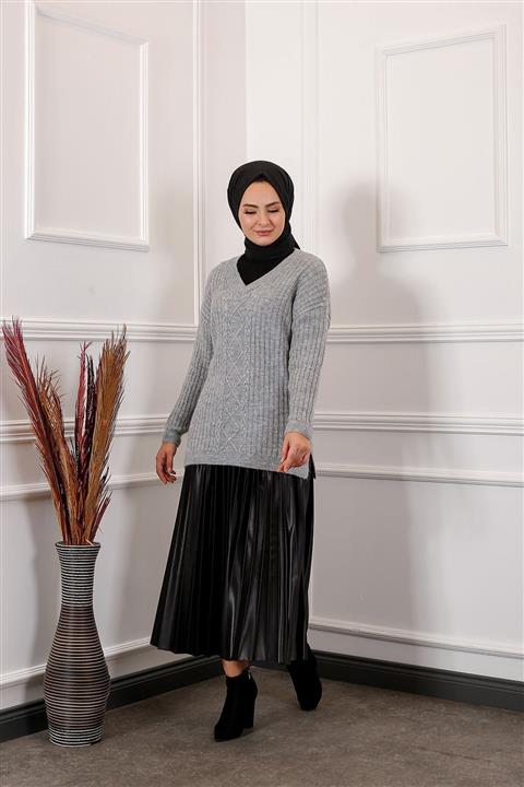 ELBİCA V Yaka Triko Kazak 917 Gri