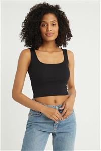 AYSU Kadın Siyah Askılı Kare Yaka Crop Top Bustiyer