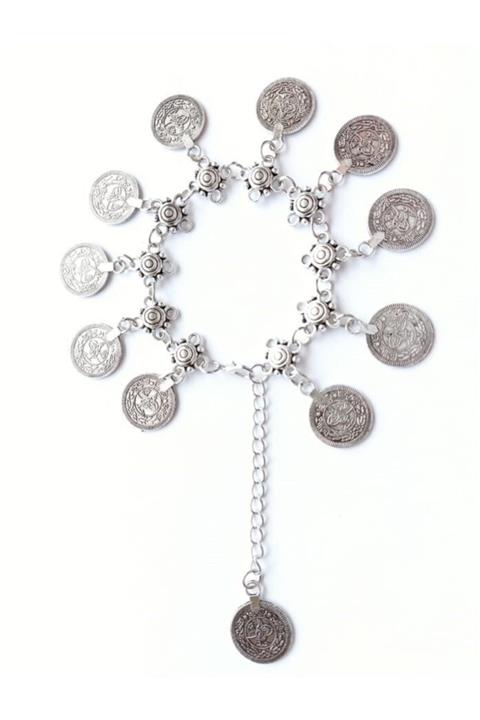 impressive Otantik Para Sallantılı, Telkari Çiçek Motifli Antik Halhal / Bileklik (silver)