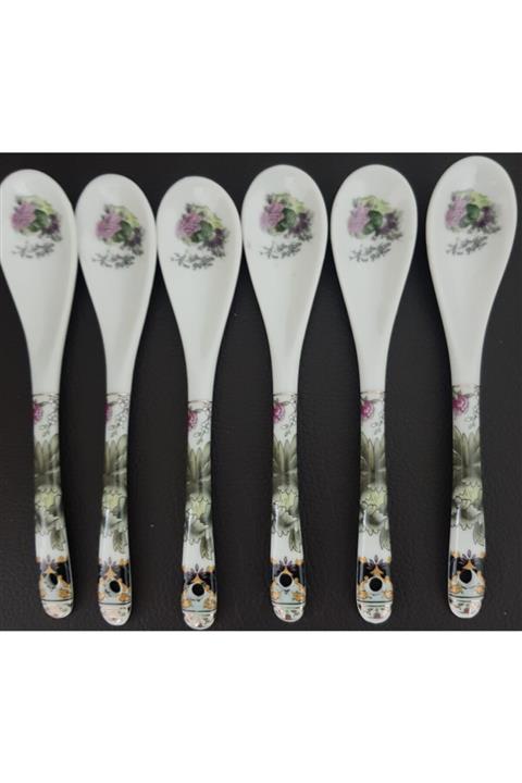 MorzaHome Porselen Desenli Çay Kaşığı 6 Adet (13cm)