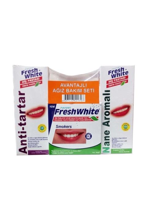 Fresh White Avantajlı Set Diş Tozu+diş Pastası 3'lü Diş Beyazlatma Ve Parlatma