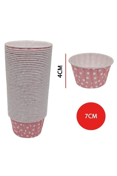 Mutfakkitap Kek Kapsülü Pembe Beyaz Noktalı Muffin Kalıbı 50 Li