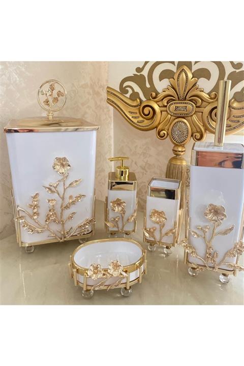 İmren Collection 5'li Japon Güllü Pirinç Banyo Seti