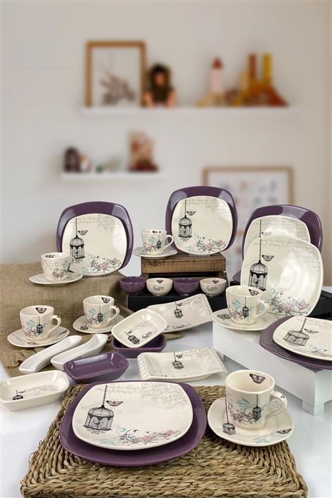 Trendymutfak 36 Parça 6 Kişilik Kahvaltı Takımı Mor