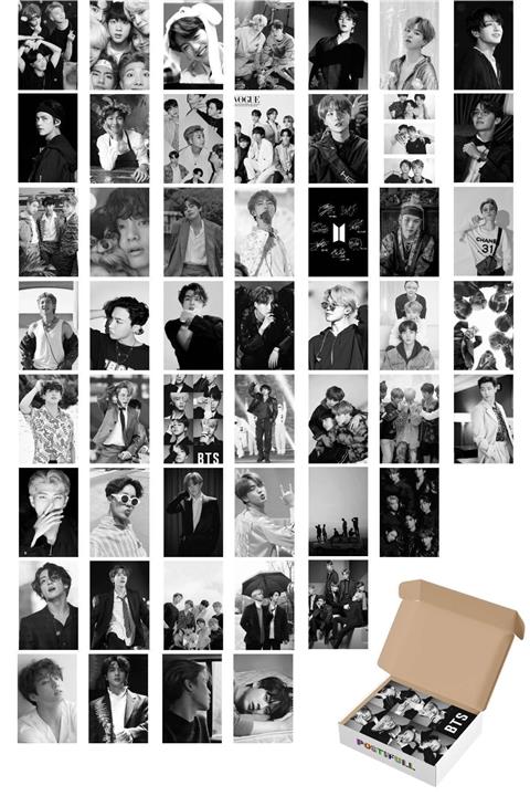 Postifull Bts Duvar Poster Seti - Kolaj Set - 50 Adet - Siyah Beyaz - 10cm*15cm - Parlak Kuşe Kağıt
