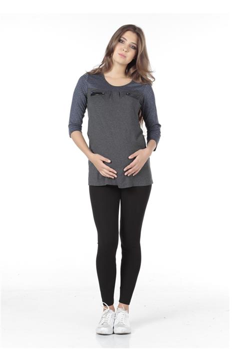 BUSA Hamile Bluz Cepli Model Mavi