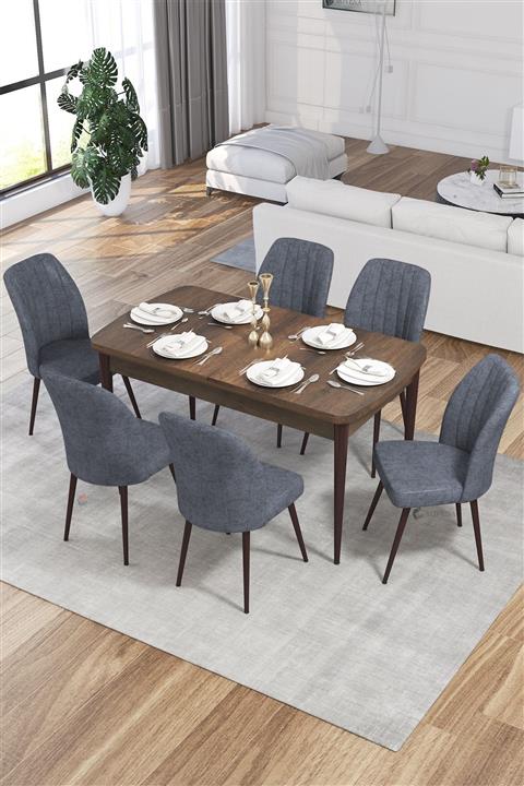 Canisa Concept Füme Mun Serisi Mdf Barok Mutfak Masa Takımı Sandalye 6 Adet