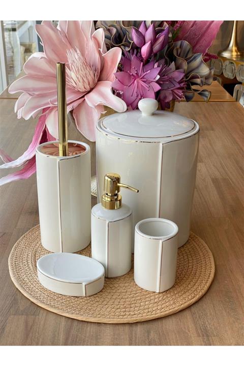 ROSSEV Beyaz Porselen 5 Parça Banyo Seti