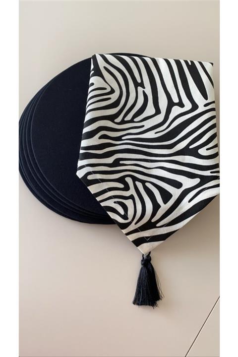 Premier Zebra Desen Runner + 6 Lı Supla Set