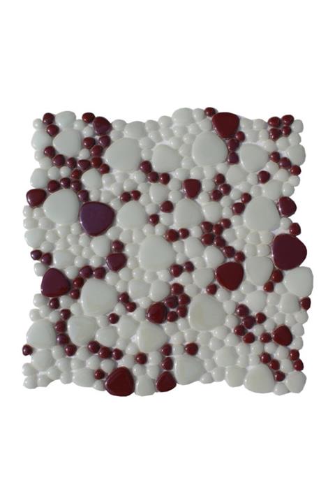 evdeniste Mutfak Tezgah Arası Kristal Cam Mozaik Çakıl Taşı Beyaz Bordo