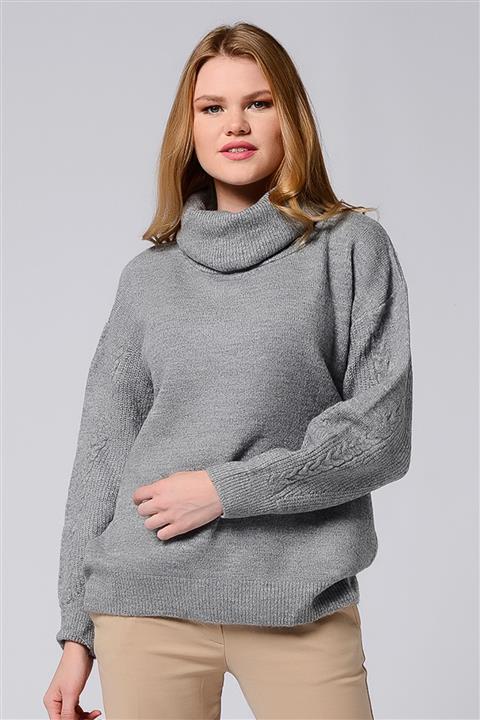 Nefise Kadın Gri Salaş Yaka Kazak