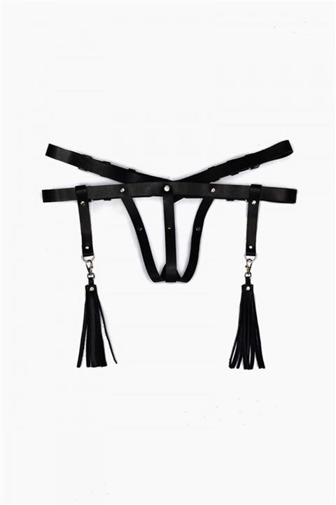 The She Deri İç Giyim Deri Iç Giyim Püsküllü Tanga Harness - Apft439