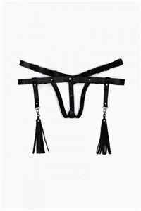 The She Deri İç Giyim Deri Iç Giyim Püsküllü Tanga Harness - Apft439