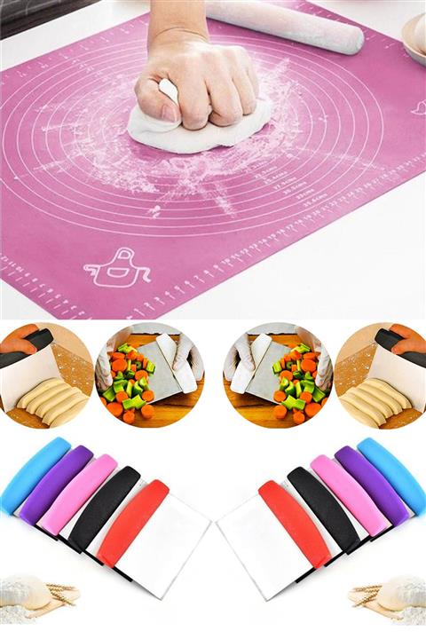 ucuzal Büyük Boy 45x65 Cm Silikon Hamur Açma Matı Ve Hamur Kesme Spatula Seti