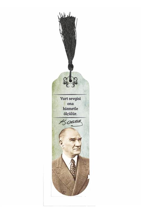 Hayat Poster Mustafa Kemal Atatürk Özlü Sözler Temalı Püsküllü Ahşap Kitap Ayracı-18
