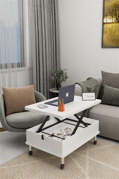 kolex Desensiz 3 Kademeli Tekerli Akıllı Sihirli Sehpa Beyaz Renk