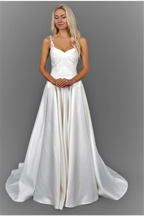 PİRAYE VERA 36-38 Beden Saten Drapeli Işlemeli A Kesim Gelinlik