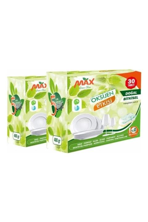 MaxGreenClean 2'li Set Bitkisel Bulaşık Makinesi Tableti 60 Tablet