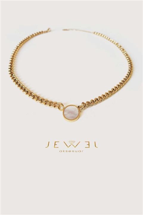 Jewel Ayarlanabilir Sedef Taşlı Gold Altın Kaplama Kolye