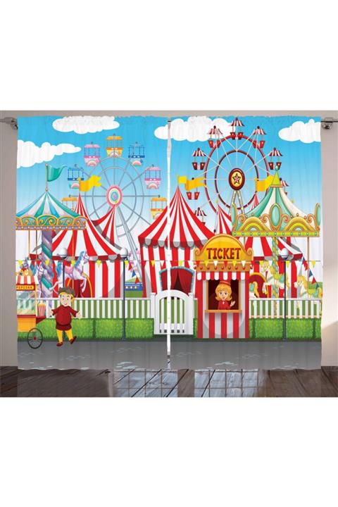 Orange Venue Çocuklar Için Perde Rengarenk Sirk Oyun Alanı Desenli
