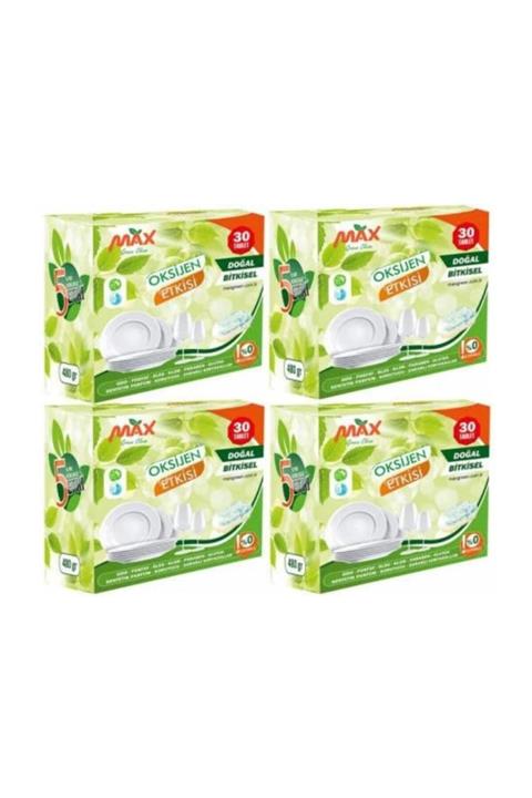 MaxGreenClean 4'lü Set Max Green Clean Bitkisel Bulaşık Makinesi Tableti 120 Tablet