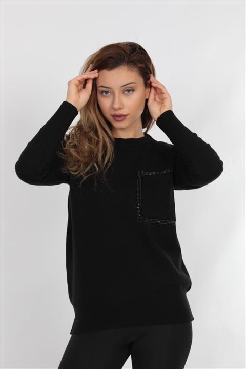 FTZ Kadın Siyah Cep Detay Triko