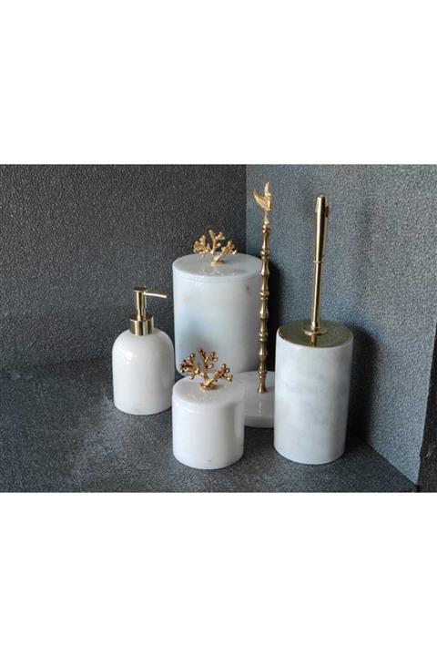 Polen Stone Beyaz Mermer 5'li Banyo Seti Aksesuarlı