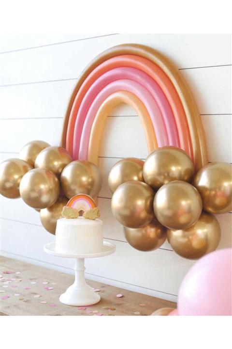 ALTUNOK Gold Makaron Gökkuşağı Balon Set