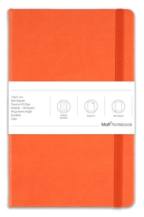 Matt Notebook 13x21 Lastikli Defter Noktalı Turuncu