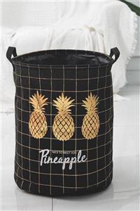 YOYOSO Katlanır Çamaşır Sepet Düzenleyici Organizör Ananas Desenli Siyah 45 Cm X 35 Cm