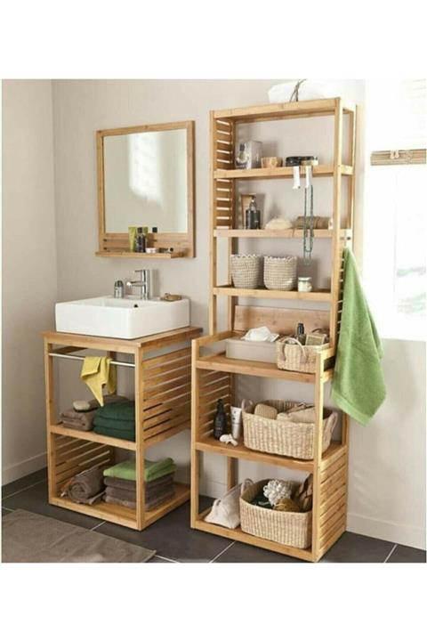 ANKA AHŞAPÇI Ahşap Lavabo Banyo Dolabı 3lü Set