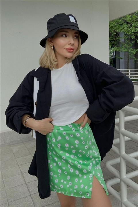 Eyyo Yeşil Papatya Desen Mini Etek Bsw36