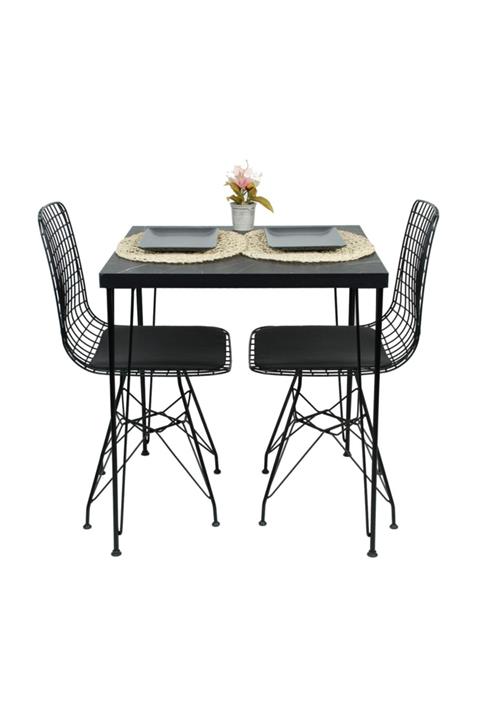 Sesa Home Siyah Tel Sandalyeli Kare Masa Takımı 70 X 70