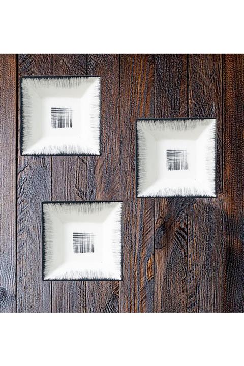 MUTEV 3'lü Eskitme Desenli Handmade 13 Cm Çorba Tabağı