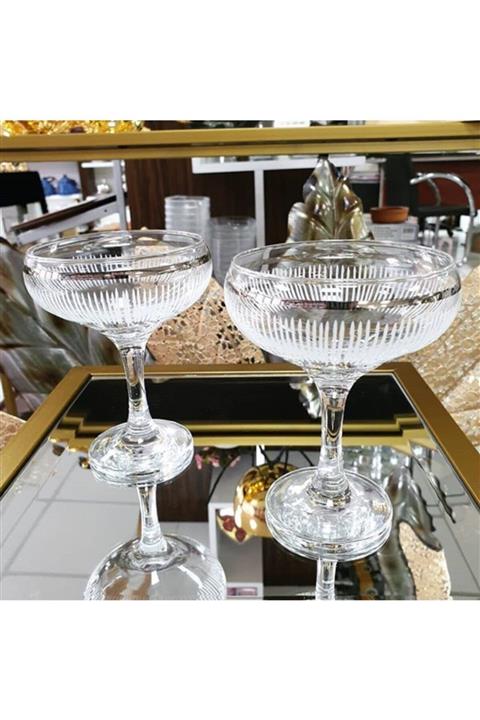 Paşabahçe 6'lı El Dekoru Silver Yaldızlı Cam Dondurmalık, Cam Dondurma Kasesi, Çerezlik