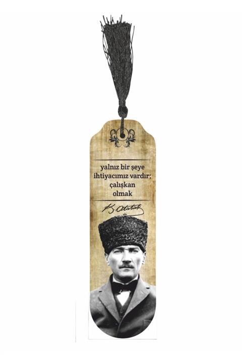 Hayat Poster Mustafa Kemal Atatürk Özlü Sözler Temalı Püsküllü Ahşap Kitap Ayracı-7