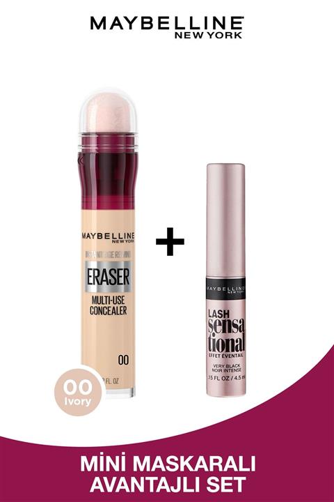 Maybelline New York Instant Anti Age Eraser Kapatıcı - 00 Ivory & Mini Lash Sensational Maskara Makyaj Seti