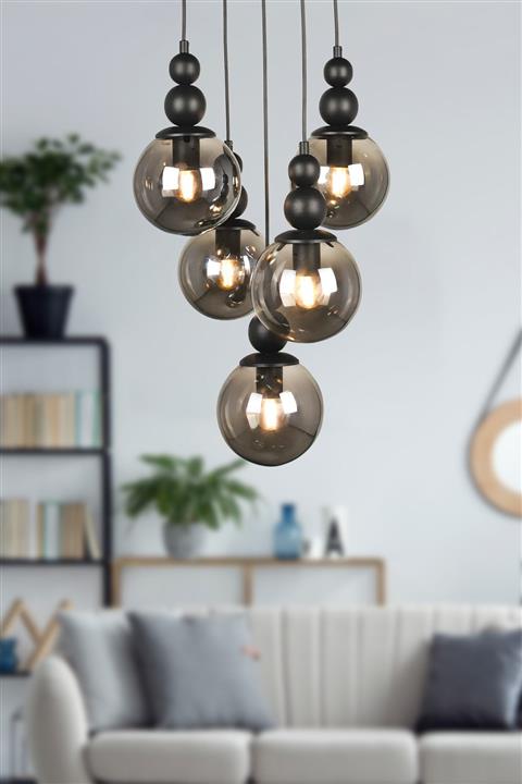 Begüsa Sonsuz 5.li Avize Siyah Füme Cam