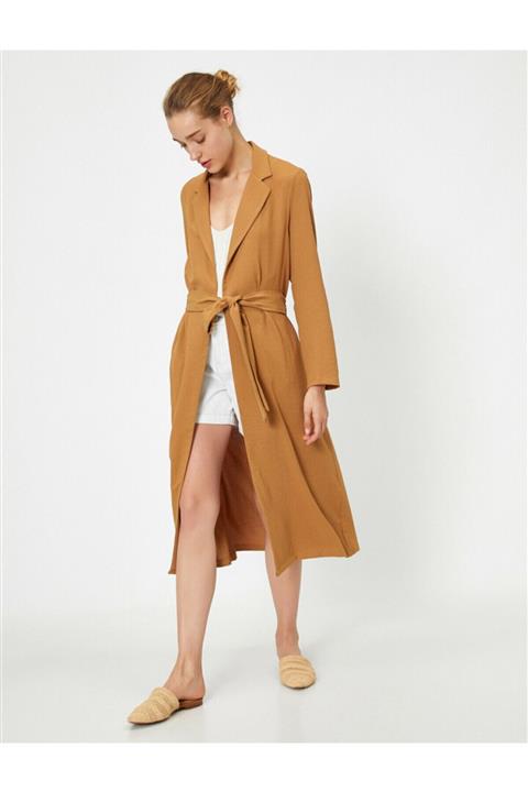 Koton Kadın Kahverengi Kemerli Uzun Kimono