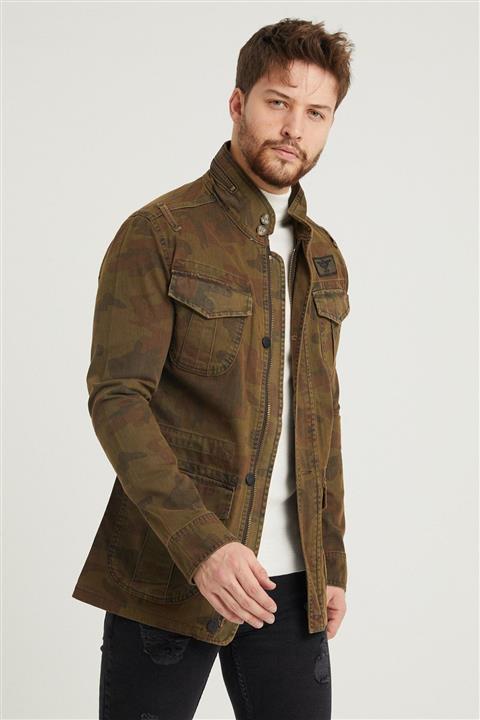 HW Erkek Kahverengi Kamuflaj Kapaklı Cepli Trençkot