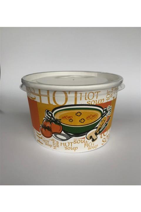 ZFR PLASTİK Karton Kağıt Çorba Kasesi Kapaklı Sızdırmaz 100 Adet 450 Cc 16 Oz