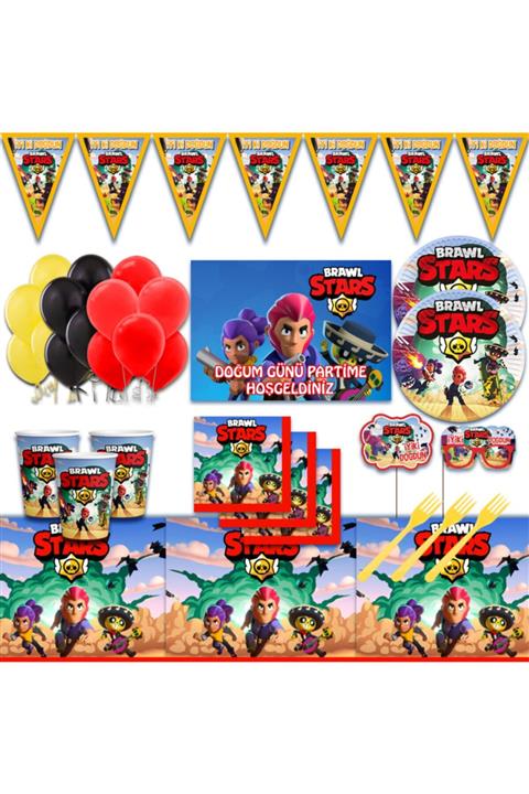 partykids Afişli Brawl Stars 32 Kişilik Doğum Günü Parti Süsleri Malzemeleri Set