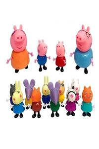 Schulzz Peppa Pig Action Figure - Domuz Peppa Ailesi Aksion Figür Tam Set 14'lü