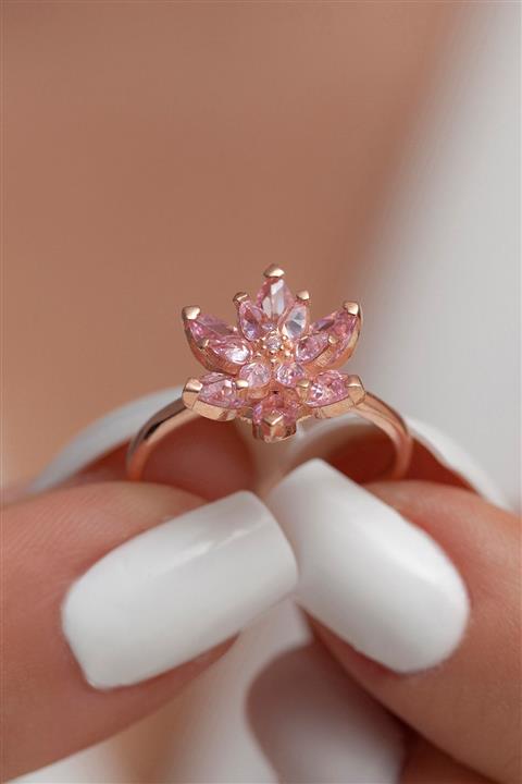 KsrModa Tek Ebat Lotus Çiçeği Kadın Yüzük 925 Ayar Gümüş