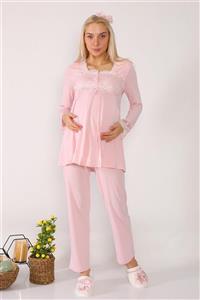 lohusahamile Dantel Detaylı 2603 Lohusa Hamile Pijama Takımı Pembe